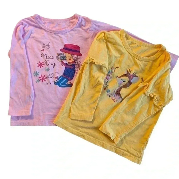 Girls Long Sleeve Shirt Cotton Floral Yellow Pink Crewneck Top Bundle SZ 5T - Picture 1 of 5